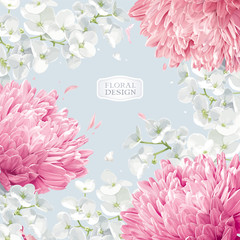 Poster - chrysanthemums and apple blossom floral vector background