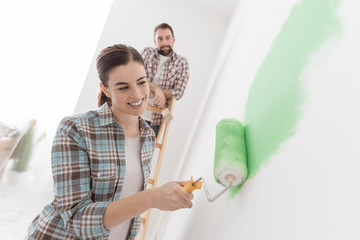 Wall Mural - Couple renovating their new house