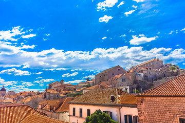 Wall Mural - Dubrovnik colorful cityscape Dalmatia. / Aerial view at old stone architecture in Dubrovnik city, travel destination in Southern Europe, Mediterranean.