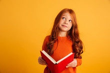Thinking Little Redhead Girl Reading Book