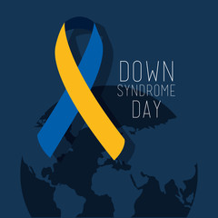 Wall Mural - down syndrome day map world ribbon campaign vector illustration