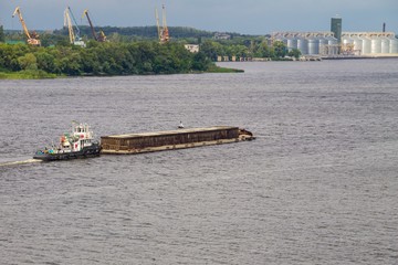 Barge floating on the Dnieper river