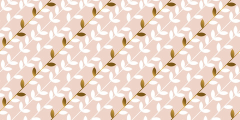 Wall Mural - Elegant gold and pale rosy leaf seamless pattern.