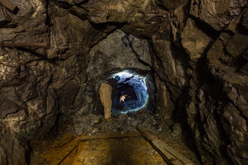 Underground abandoned ore mine shaft tunnel gallery