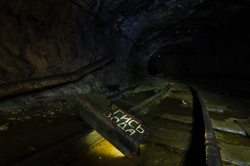 Underground abandoned ore mine shaft tunnel gallery