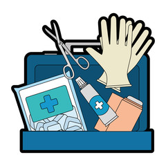 Canvas Print - medical kit with bandages and gloves vector illustration design