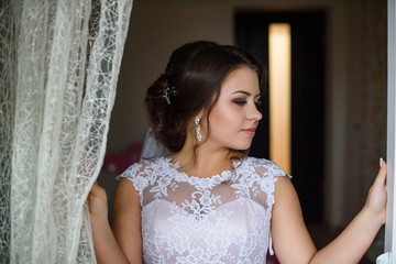 Wedding. Beautiful bride with bouquet