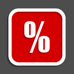 Poster - Percent vector icon. Flat design square internet red button.