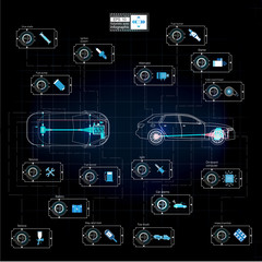 Poster - Futuristic user interface. HUD UI. Abstract virtual graphic touch user interface. Cars infographic. Cars diagnostic. Vector science abstract. Vector illustration.
