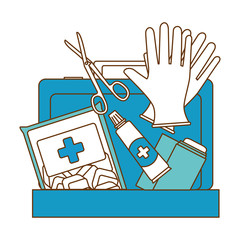 Wall Mural - medical kit with bandages and gloves vector illustration design