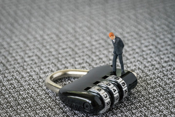Aufkleber - security impact, safety for business concept, with miniature figure businessman standing and looking