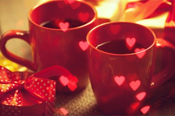 Sticker - Two cups of tea on wooden table