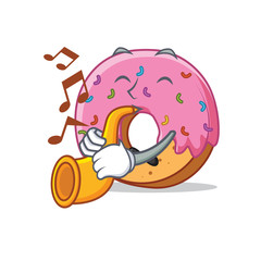 Sticker - With trumpet Donut mascot cartoon style