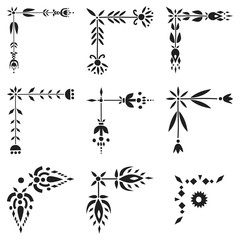 Poster - Vector set of decorative corners with floral patterns.