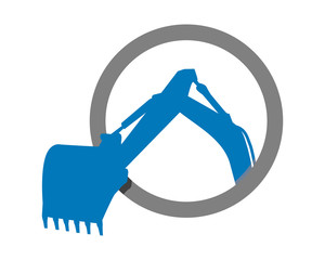 Wall Mural - blue excavator excavation heavy machinery builder image vector icon logo