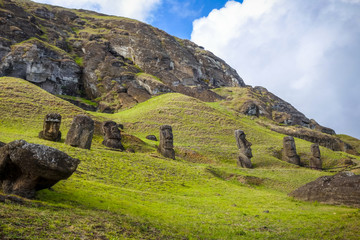 Wall Mural - Moais statues on Rano Raraku volcano, easter island