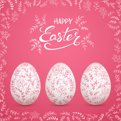 Poster - Easter eggs with decorative floral elements on pink background