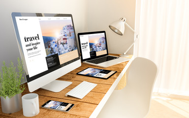 travel website responsive concept on devices