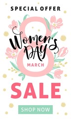 Wall Mural - 8 march background with flowers. Season discount banner design for International Womens Day.