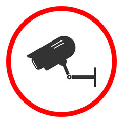 Wall Mural - SECURITY CAMERA sign. CCTV camera icon in red circle. Vector.