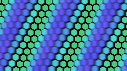 Poster - hexagons move the wave from left to right and change color. DOF effect