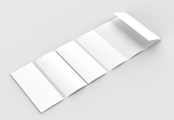 Four folded - 4-Fold - vertical brochure mock-up isolated on soft gray background. 3D illustrating.