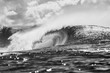 © Ryan - huge wave breaking in hawaii, black and white