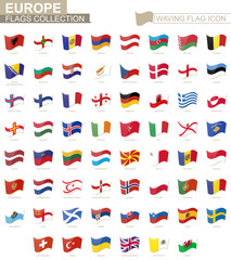 Wall Mural - Waving flag icon, flags of Europe countries sorted alphabetically.