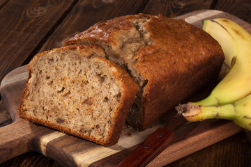 Sliced loaf of banana nut bread