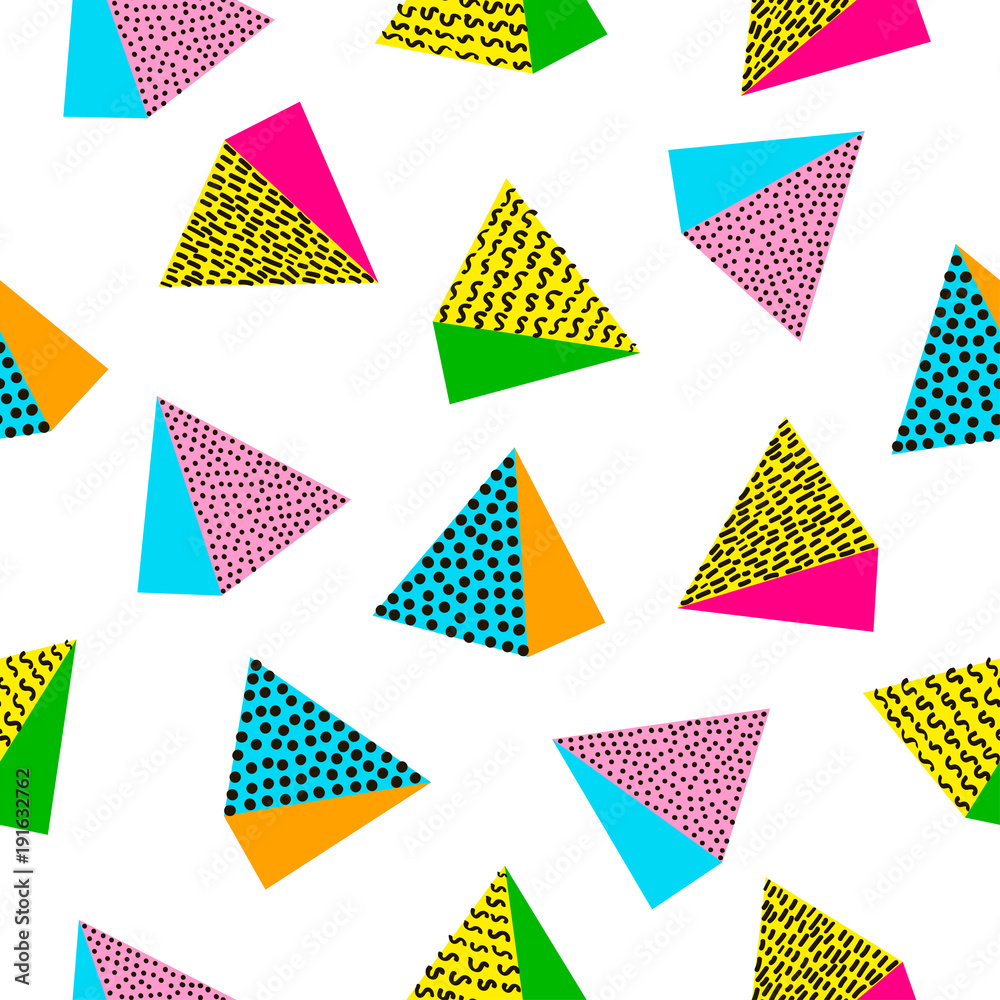 Colorful seamless pattern from triangles. Bright background. 80's - 90 ...