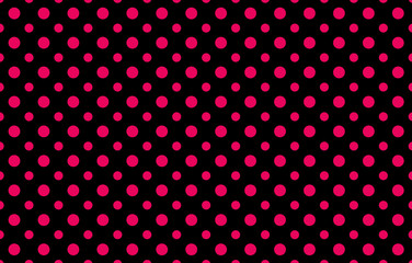 Fashionable pattern with two different sizes pink polka dots against a black background