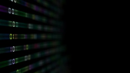 Poster - The multicolored rays leaving the emptiness transmit a binary code code to the center of the screen. depth of field . place for text .events programmers. cinematic background.