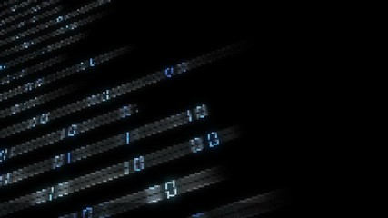 Poster - the end of the line of code. glitch rays transmit a binary code code to the center of the screen. place for text .events programmers. cinematic background.