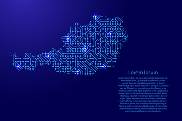 Leinwandbilder - Map Austria from printed board, chip and radio component with blue star space on the contour for banner, poster, greeting card, of vector illustration.