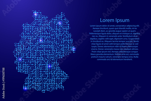 Fotografía Map Germany from printed board, chip and radio component with blue star space on the contour for banner, poster, greeting card, of vector illustration