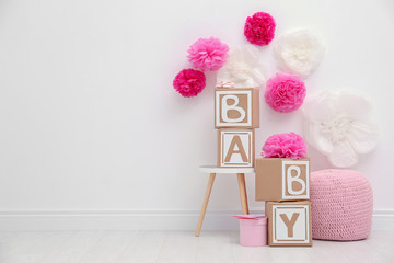 beautiful decorations for baby shower party in light room