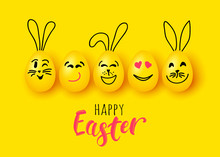 Easter Eggs And Rabbit Funny Vector Characters For Banner Poster Greeting Card