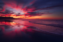 Red Sunset In Sopelana Beach
