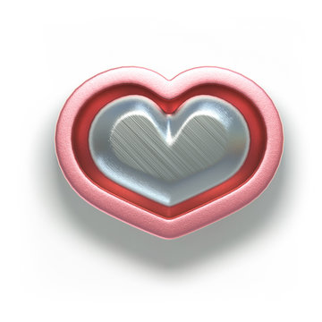 Set of valentines hearts allows create own unique scenes. 3d rendering. Top view isolated on white background. Detailed silver, gold, metallic, foil surface materials. .Objects inside of each other.