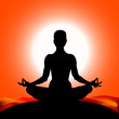 © tanya69 - Famale body silhouette in yoga lotus asana on the sun red color background. Vector illustration eps10