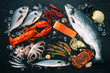 © Alexander Raths - Fresh fish and seafood arrangement on black stone