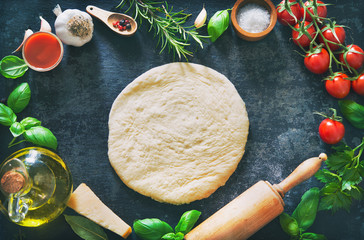 Wall Mural - Top view of ingredients for cooking pizza or pasta