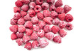 Frozen raspberries on a white background