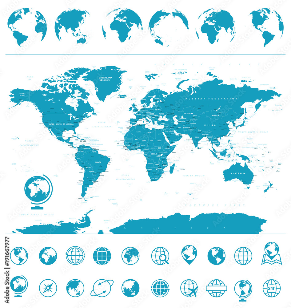 Political Vintage World Map Vector and Globes Stock Vector | Adobe Stock