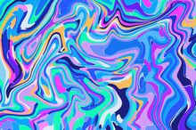 Bright Blue Digital Marbling. Abstract Marbled Backdrop. Liquid Paint Abstraction.