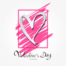 Valentine's Day Lettering On Pink Frame Vector Illustration Banner Template, Greeting Card, Web Icon, White Heart Shape, Header, Lettering Valentine's Day, Headline