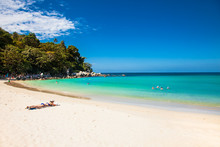 Unidentified People Are Relaxing On Kata Beach In Phuket, Thailand.