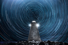 Startrails, Lighthouse With Startrails