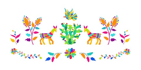 Vector folk Mexican Otomi Style embroidery Pattern