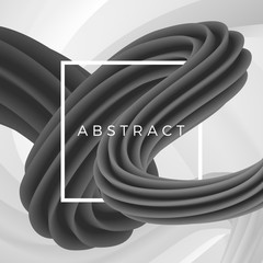 Poster - 3D abstract wavy object isolated on geometric background with white frame. Vector illustration